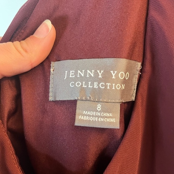 Jenny Yoo Charlie Ruffle Chiffon Gown Burgundy Size 8 - Picture 5 of 7